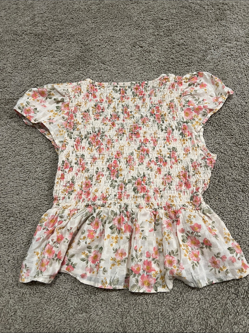 American Eagle Outfitters White Floral Print Smocked V-Neck Peplum Top M - Picture 5 of 7